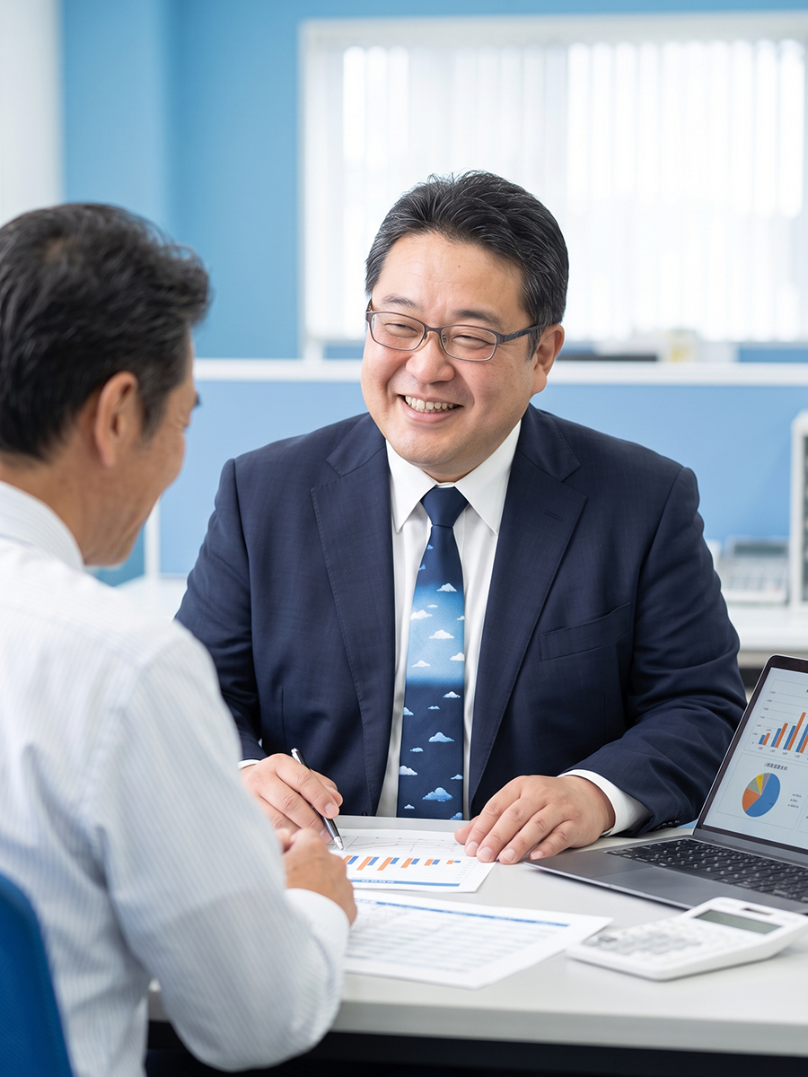 法人経営者に資料を使って説明する税理士