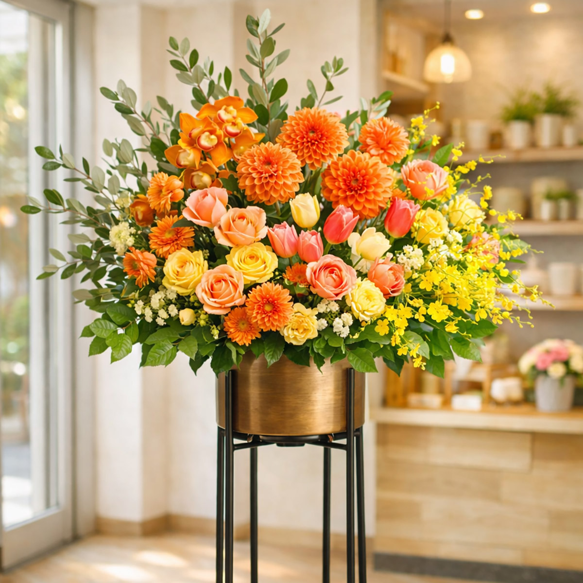 開店祝いの華やかな装花
