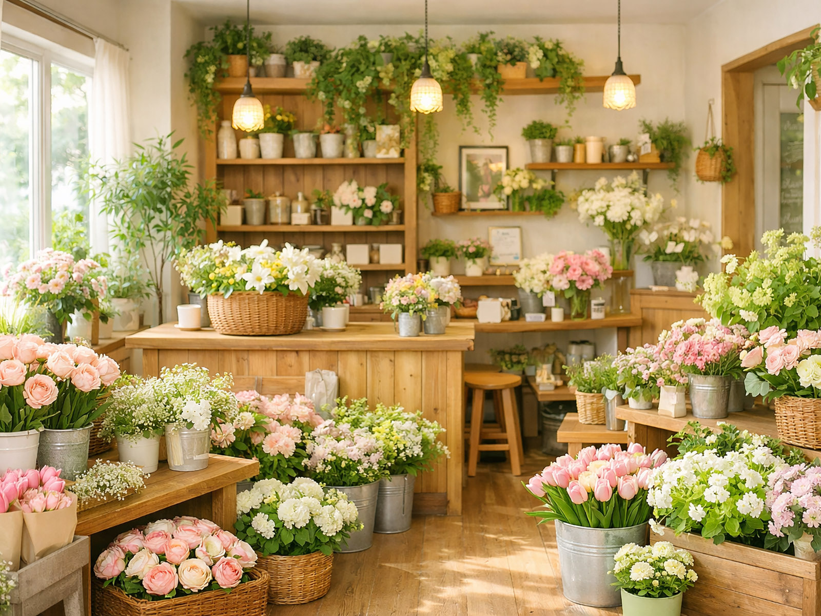 まーるい花屋の店内