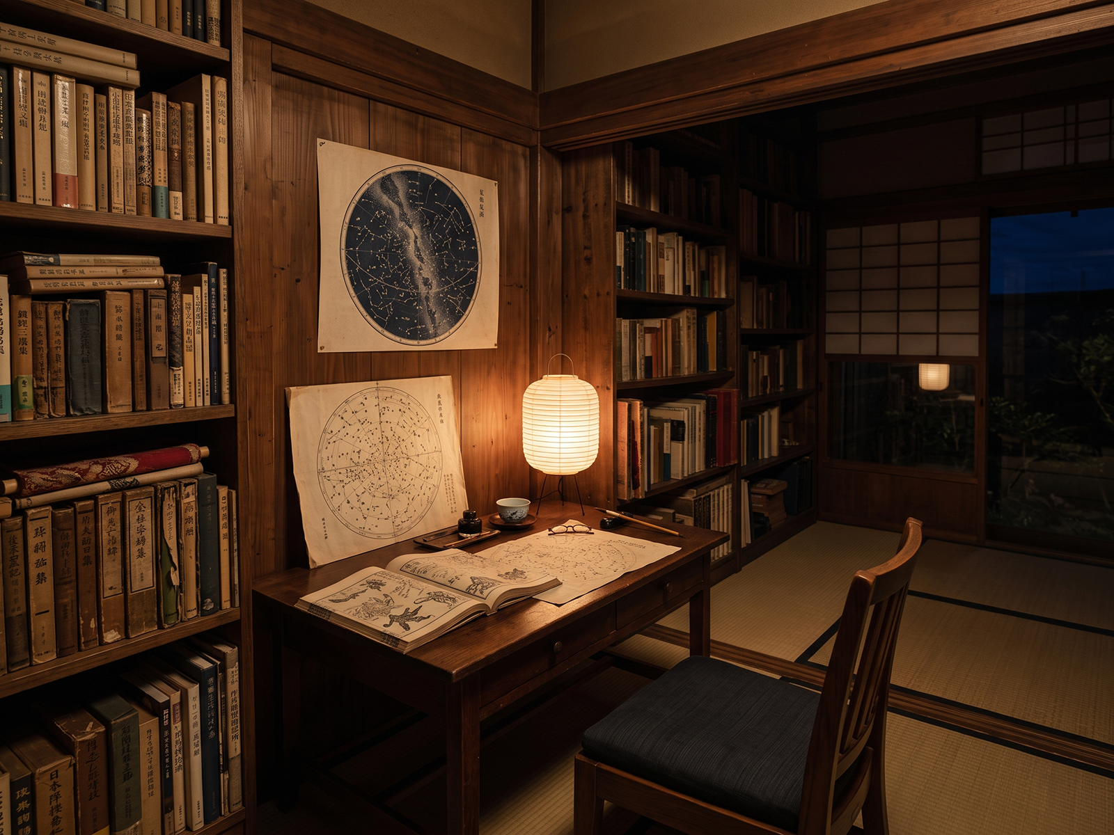 星図や天文学の書物を集めた書房